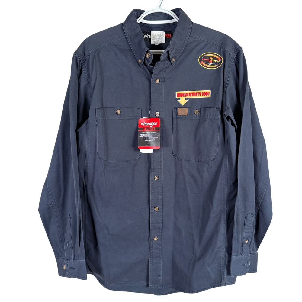 NEW Wrangler RIGGS Workwear Shirt Mens M Navy Blue Canvas Cotton Hidden Utility